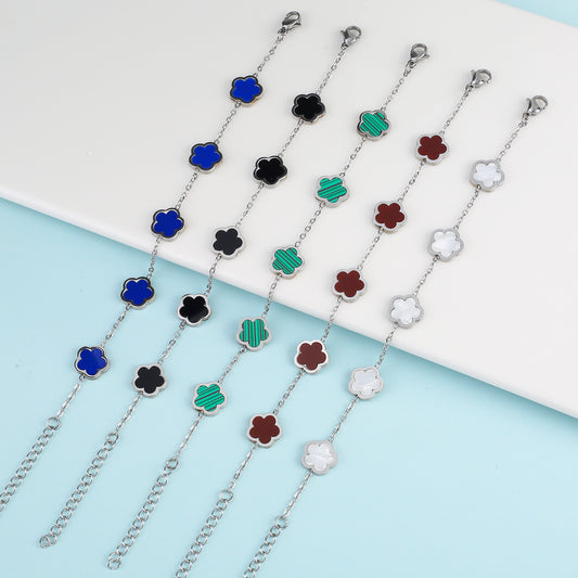 ShineClover | Pulsera con Trébol de Cinco Hojas para Mujer